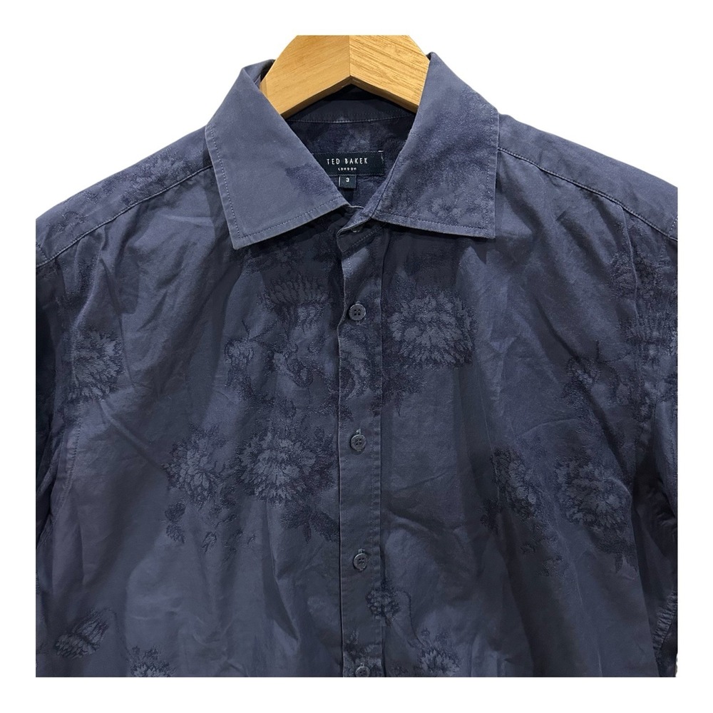 Ted Baker Mens 3/M Long Sleeve Jacquard Floral Sport Print Navy French‎ Cuff